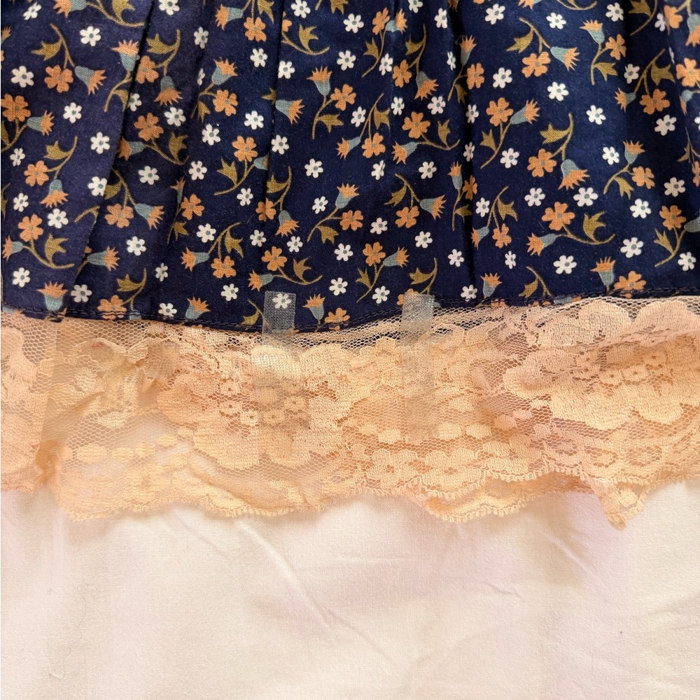 Gunne Sax Navy Floral Maxi Skirt with Cream Lace Trim - Picture 9 of 10